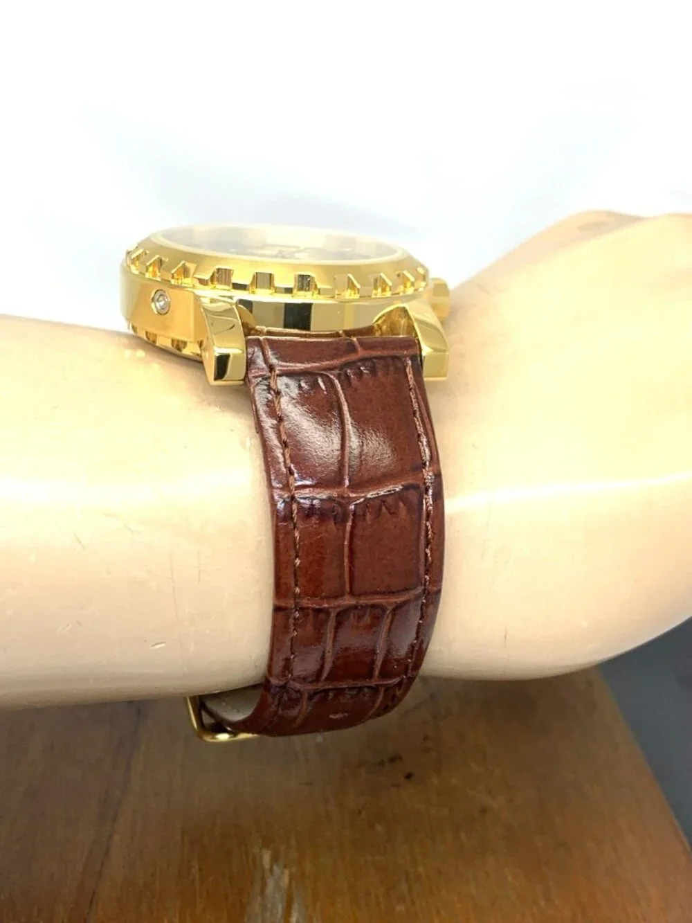 Wohler Men's Watch Automatic Gold Tone Case Brown Dial Leather Strap 42mm